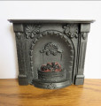 Lit black fireplace